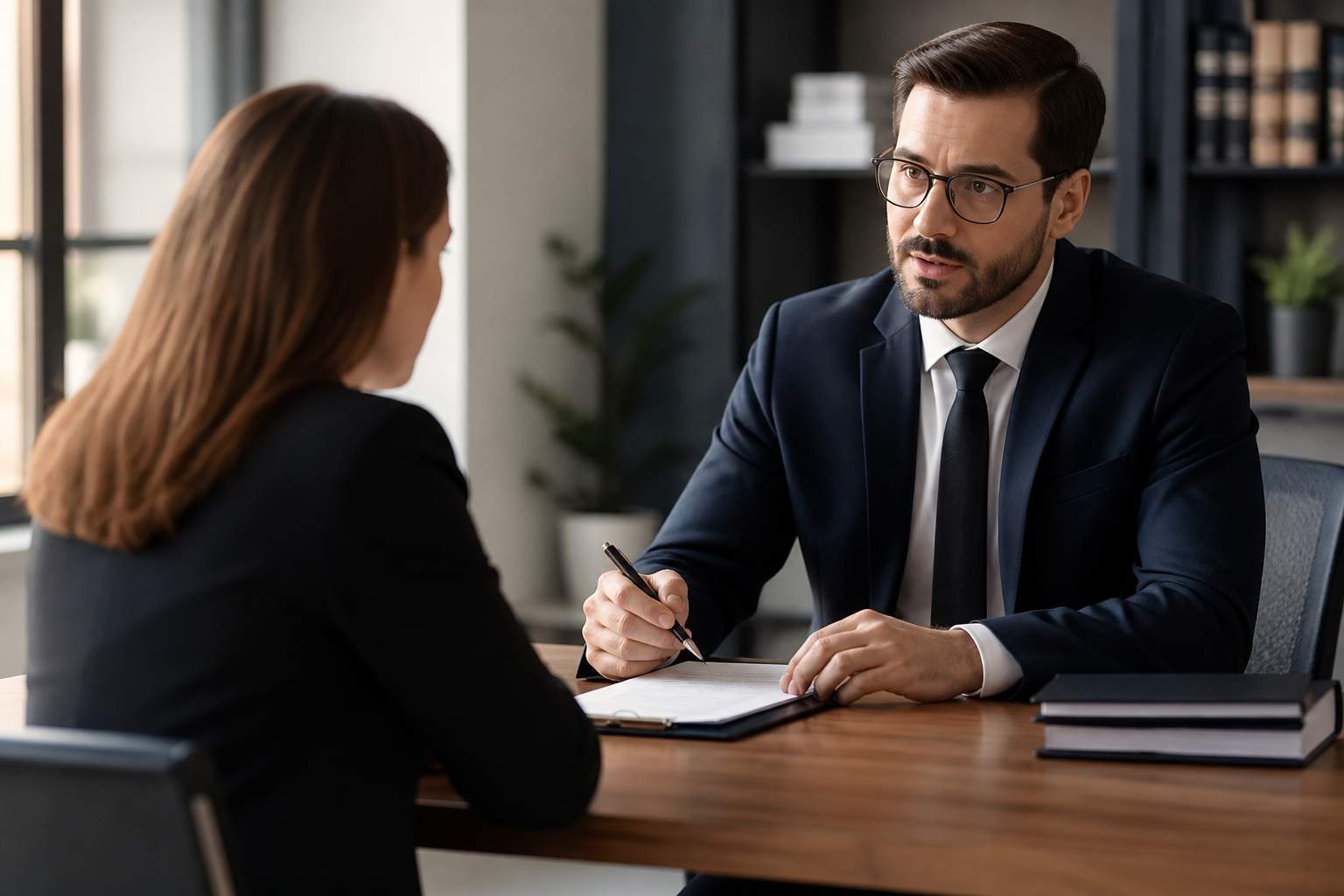 Employee meeting an employment attorney across a desk to discuss a workplace retaliation claim.